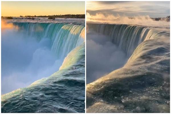 Bir manzara fotoğrafçısı Niagara Şelalesi’ni iki farklı mevsimde aynı noktadan görüntülemiş.