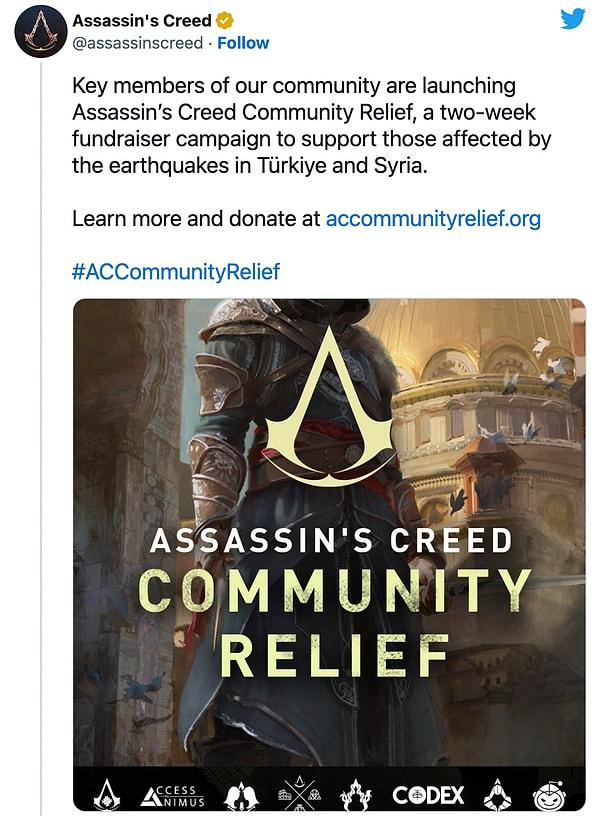 Ülkemizde de dünyada olduğu gibi çok sevilen Assassin's Creed bölgenin yaralarının sarılmasına destek olmak için bir yardım etkinliği başlattı.