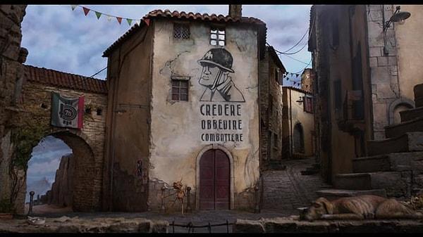 14. In Guillermo del Toro's Pinocchio (2022) filmindeki duvarda 'Credere, Obbedire, Combattere' yazısını görebilirsiniz. Türkçesiyle 'İnan, itaat et, savaş' anlamına gelen cümle Mussolini tarafından kullanılan bir slogandır. Film İkinci Dünya Savaşı İtalya'sında geçiyor!