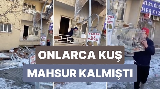Adıyaman'da Yıkılma Tehlikesi Olan Binayı Kepçe ile Destekleyip İçindeki Kuşların Bulunduğu Kafesi Çıkardılar
