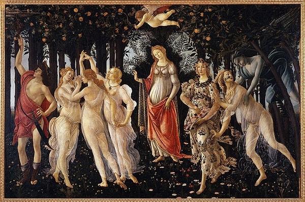 Botticelli'nin 'La Primavera'sına bakınca Orta Çağ esintilerini, saydam ipekten zarif elbiseleri, meyveleri, çiçekleri görüyoruz.