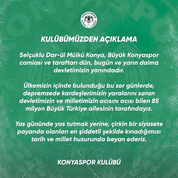 Konyaspor: "Yas gününde yas tutmak yerine, çirkin bir siyasete payanda olanları..."