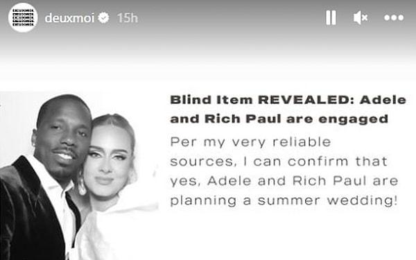 'Son derece güvenilir' bir magazin kaynağına göre Adele ve Rich Paul önümüzdeki yaz bir düğün planlıyorlar.