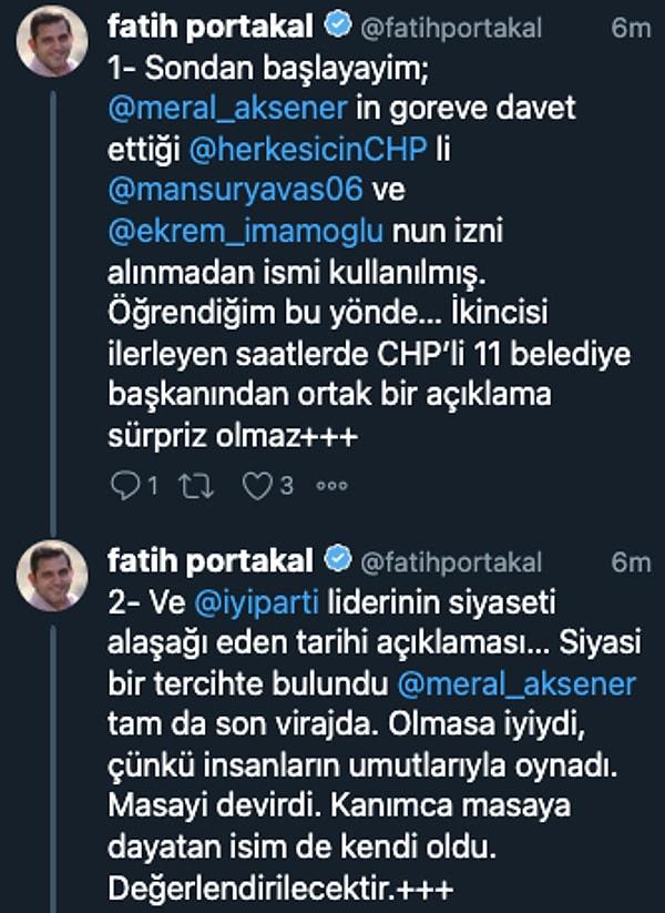 Bu açıklamalar sonrasında birçok isimden yorumlar gelirken bir açıklama da gazeteci Fatih Portakal’dan geldi. İşte Fatih Portakal’ın Meral Akşener hakkındaki yorumları: