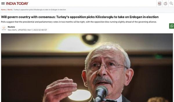 India Today - "Ülkeyi ortak kararla yönetecek: Türkiye'de muhalefet, seçimlerde Erdoğan'ın yerini alması için Kılıçdaroğlu'nu seçti"