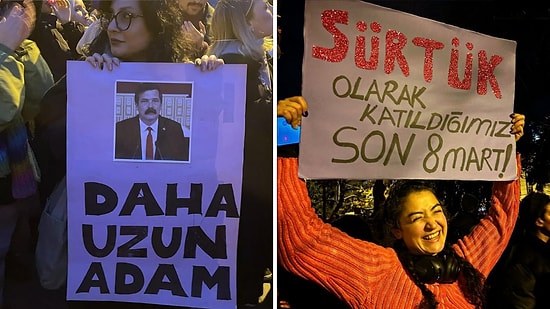 Feminist Gece Yürüyüşüne Katılan Kadınlar Birbirinden Atarlı Giderli Pankartlarla 8 Mart'a Damga Vurdu