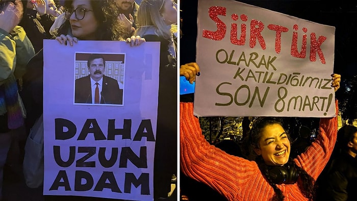 Feminist Gece Yürüyüşüne Katılan Kadınlar Birbirinden Atarlı Giderli Pankartlarla 8 Mart'a Damga Vurdu