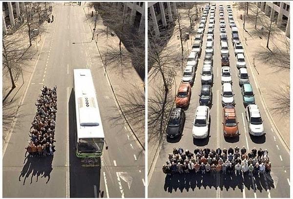 Bonus: Toplu taşımanın fayda ve etkisini gözler önün seren bir karşılaştırma👇