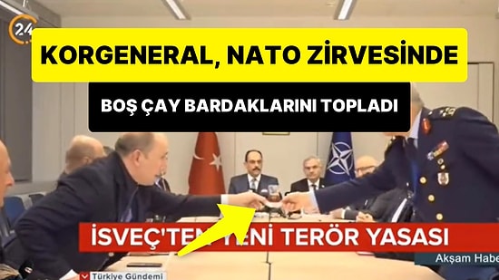Korgeneral Göksel Kahya'nın NATO Zirvesinde Boş Bardakları Topladığı Görüntüler Tepki Çekti
