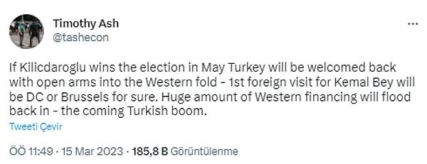 Timothy Ash bu ortamda muhalefet partilerinden oluşan Millet İttifakı 13. Cumhurbaşkanı Adayı Kemal Kılıçdaroğlu'nun seçilmesi halinde olabileceklere dair bir yorum yaptı.