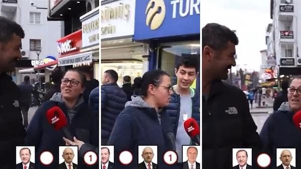 Yine bir sokak röportajı sırasında “Erdoğan mı, Kılıçdaroğlu mu, İnce mi?” sorusu sorulunca eşinin Erdoğan cevabını vermesi üzerine bir kadın “Yarın adliyeye gidiyorum.” dedi.
