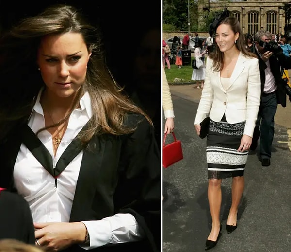 Переходим к Кейт, которая тогда изучала искусство в том же университете. Уильям и Кейт встретили друг друга в 2001 году в коридоре общежития. Они дружили и даже жили вместе какое-то время, прежде чем все перешло на романтический лад (некоторые связывают начало их романа с прозрачным платьем, которое Кейт надела в 2002 году на показе мод в колледже)