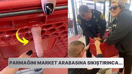 Market Arabasıyla Oynadığı Sırada Fark Etmeden Parmağını Arabaya Sıkıştıran Kadının Viral Olan Görüntüleri