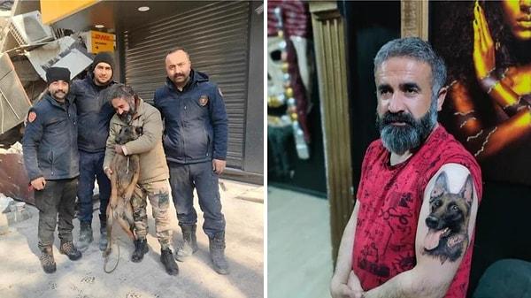 14. Kahramanmaraş'ta enkazdan kurtarılan Mehmet Çubuk kendisini kurtaran köpeğin dövmesini yaptırmış... 🥰