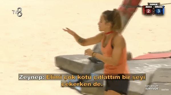 Yarışmanın en başarılı yarışmacılarından bir tanesi olan Zeynep Alkan, Survivor'un 40. bölümünde bir kaza geçirdi. Sevilen yarışmacı parkurda elinden sakatlandı.
