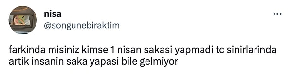 Nisa isimli bir Twitter kullanıcısı, bu sene kimsenin kimseye şaka yapmamasına dikkat çekti.