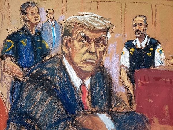 3. Tutuklanan eski ABD başkanı Trump'ı çizen mahkeme illüstratörünün çalışması👇