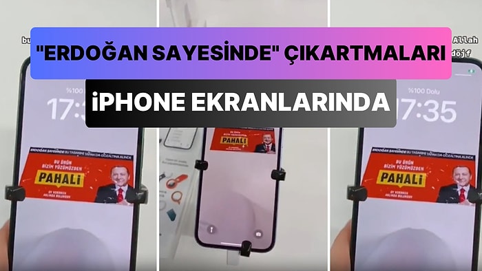Teknoloji Mağazasındaki iPhoneların Ekran Resimlerine 'Erdoğan Sayesinde' Yapıştırmaları Koydular