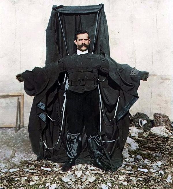 8. Kendi tasarımı olan giyilebilir bir paraşütü test etme amacıyla Eyfel Kulesi'nden atladıktan sonra ölen muciti paraşütle atlama öncüsü, 'Uçan Terzi' olarak anılan Franz Reichelt👇