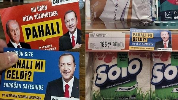 Akkoyun'un yarattığı çıkartmalarda "Bu ürün pahalı mı geldi? Erdoğan sayesinde" şeklinde yazılar bulunuyordu. Kısa süre sonra bu çıkartmalar sosyal medyada yayıldı ve marketlerdeki ürünlerin üstlenire yapıştırılmaya başlandı.
