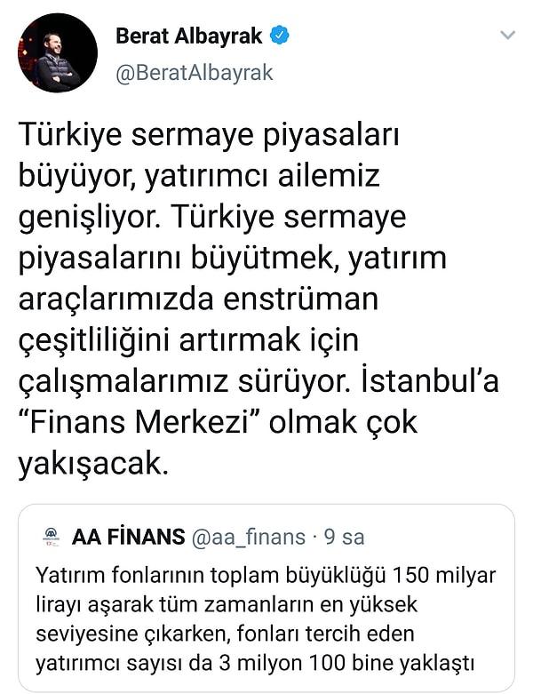 Açılışta Finans Merkezi'nin mimarlarından olan eski Hazine ve Maliye Bakanı Berat Albayrak görünmezken, Cumhurbaşkanı Erdoğan üstü kapalı "emeği olan herkesin" şeklinde bir de takdir iletti. Albayrak'ın şimdilerde kapalı bulunan Twitter hesabından yaptığı, geçmiş yıllardaki İFM açıklaması da yeniden gündem oldu.