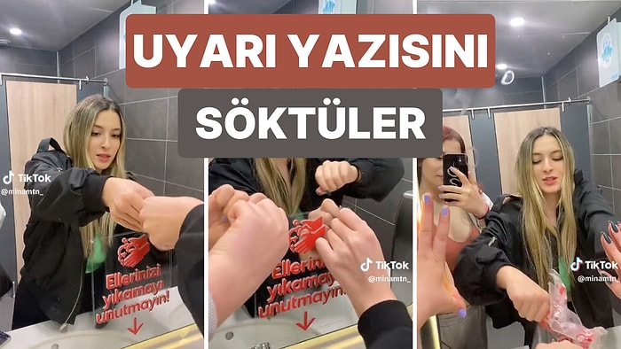 İki Genç Kız Fotoğraf Çekilebilmek İçin Aynadaki Uyarı Yazısını Söktü