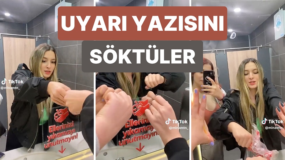 İki Genç Kız Fotoğraf Çekilebilmek İçin Aynadaki Uyarı Yazısını Söktü