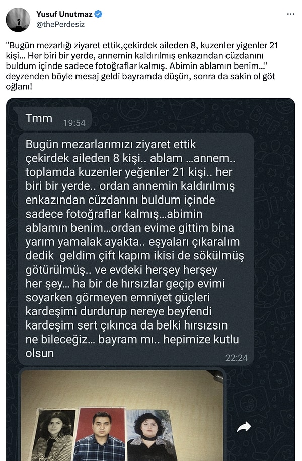 "Annemin kaldırılmış enkazından cüzdanını buldum. İçinde sadece fotoğraflar kalmış. Abimin ablamın benim..."