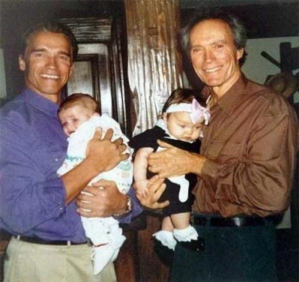 3. Arnold Schwarzenegger, oğlu Patrick ve Clint Eastwood, kızı Francesca ile birlikte, 1993: