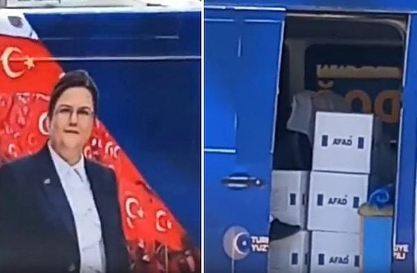 AK Parti’nin Osmaniye’den milletvekili adayı gösterdiği Aile ve Sosyal Hizmetler Bakanı Derya Yanık’ın propaganda aracında AFAD kolilerinin görüntülenmesi tepki çekmişti.