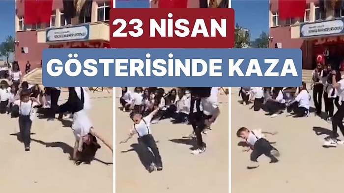 23 Nisan Gösterisinde Kaza! Takla Atan Kız Başka Bir Çocuğa Çarptı