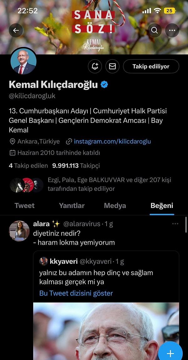 Kemal Kılıçdaroğlu'nun beğeni attığı tweet 👇