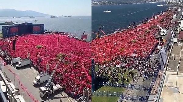 Millet İttifakı'nın İzmir'de düzenleyeceği ortak mitinge katılmak için yüz binlerce kişi sabah saatlerinden itibaren Gündoğdu Meydanı'na akın etti. Mitingin yapılacağı meydanda renkli görüntüler ortaya çıktı.