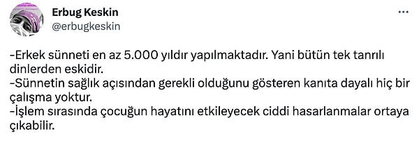 "Sünnetin sağlık açısından gerekli olduğunu gösteren kanıta dayalı hiçbir çalışma yoktur."