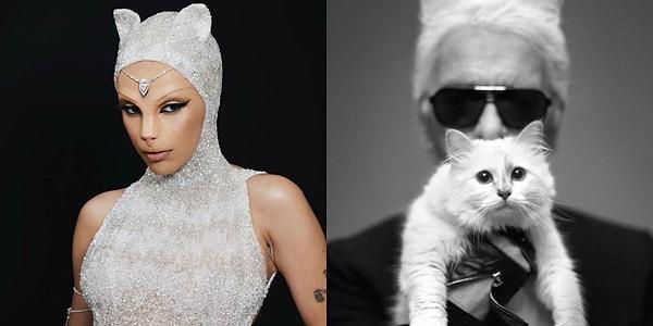 2. Alman tasarımcı Karl Lagerfeld'in kedisi Choupette kılığına giren bir diğer isim de Doja Cat'di.