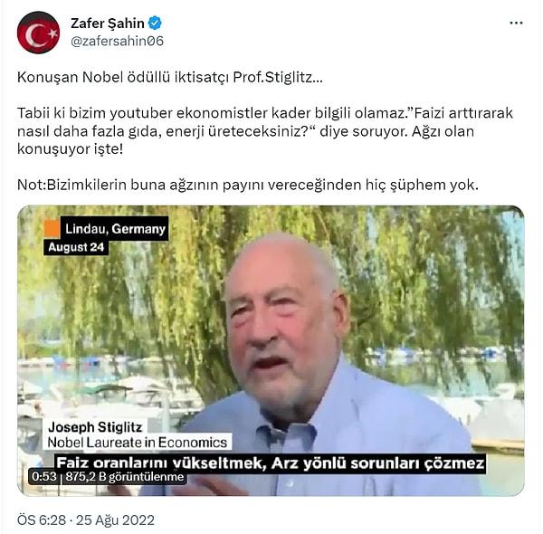 Stiglitz'in enflasyonda düşüş için faiz artırımına karşı çıktığı söylemini, destekleyen gazetecilerin paylaşımlarına da yer veren Demirtaş, bu söylemlerin "özel" durumunu kendisiyle görüşerek anlatıyor.