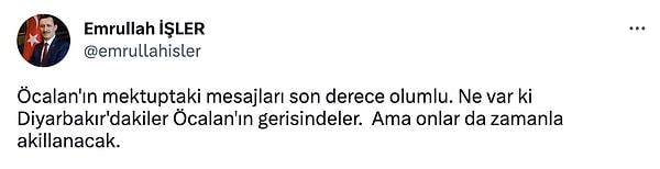 Akabinde ise 21 Mart 2013 tarihinde atmış olduğu ‘Öcalan'ın mektuptaki mesajları son derece olumlu’ tweeti yeniden gündem oldu.👇