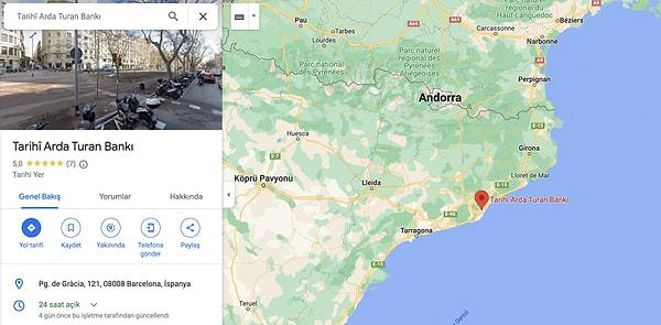 Google haritalarda "Tarihi Arda Turan Bankı" olarak işaretlenen yer 24 saat boyunca ziyaretçilerini bekliyor.