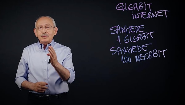 Gençlere seslenen Kılıçdaroğlu, "Gigabit internet olarak bilinen internet hızı neden tüm büyük şehirlerimizde olmasın? Olacak. Büyük şehirlerimizde saniyede 1 gigabit, kentlerimizde saniyede en az 100 gigabit hıza ulaşacağız. Gençler, bugünün dünyasında en kıymetli şey zaman. Bu hızlara eriştiğimizde zamanda büyük tasarruf sağlayacaksınız. Saniyelerin bile uzun kaldığı bazı dijital işlemlerde dünyadan geri kalmayacaksınız. Ayrıca online oyunlarda da lag yemesek fena olmaz. Eminim aynı fikirdeyiz. Güzel ülkemizi fiber ağlarla öreceğiz." dedi.