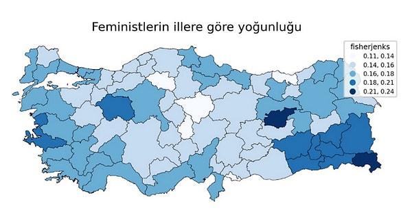 Feminizmin en yoğun Tunceli ve Hakkari'de olduğu aktarılıyor.