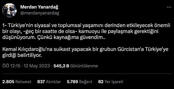 Yanardağ'ın Kemal Kılıçdaroğlu ile ilgili yaptığı paylaşım 👇