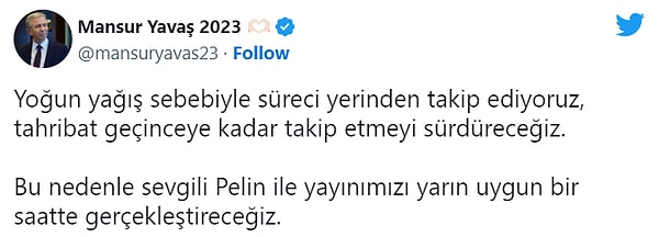 Mansur Yavaş ise konu ile ilgili açıklamada bulunarak yayın için yarını işaret etti.