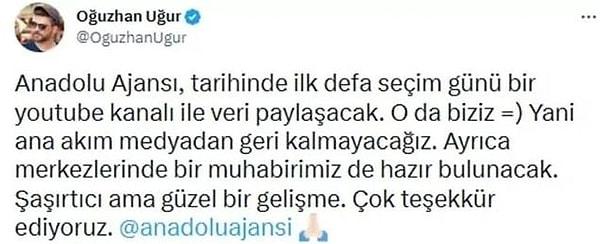 İkili arasında geçtiğimiz aylarda da bir atışma yaşanmış, Oğuzhan Uğur'un bu tweeti karşısında Cüneyt Özdemir'den iğneleyici bir cevap gelmişti.