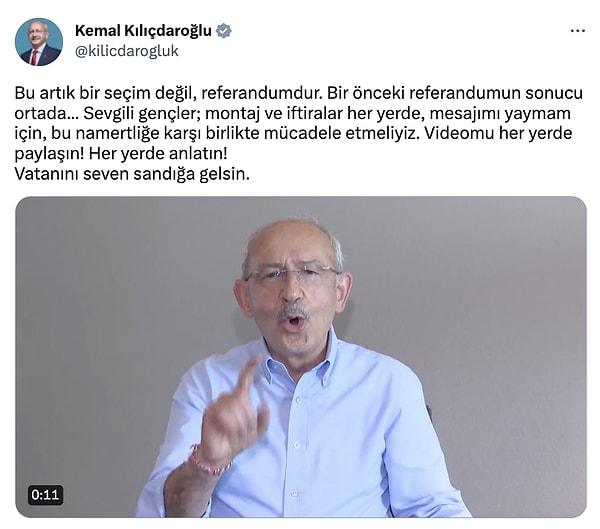 Sosyal medyada bu tartışmalar süregelirken, Millet İttifakı adayı Kemal Kılıçdaroğlu hız kesmeden seçimin 2. turu için çalışıyor ve sosyal medya hesabından videolar paylaşmaya devam ediyor.