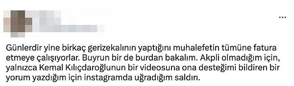Kılıçdaroğlu'nun videolarından birinin altında desteğini açıklayan genç bir kadın ise iktidar yanlısı kişilerin hakaretli saldırılarına ve tehditlerine maruz kaldı.
