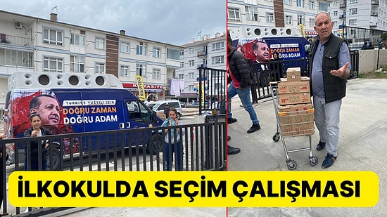 Bunu da Yaptılar: İlkokula, AK Parti'nin Seçim Aracıyla Meyve Suyu Getirildi
