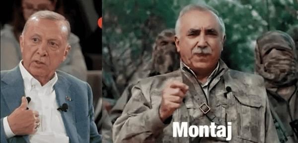 Erdoğan, mitinglerinde PKK'lı teröristlerin görüntülerini Kılıçdaroğlu'nun reklam filmlerine montajlamıştı.