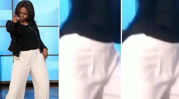 Michelle Obama dans ederken pantolonunun oluşturduğu görüntü üzerine sosyal medyada "Michelle Obama erkek mi?, "Michelle Obama'nın penisi mi var ?" soruları sorulmaya başladı.