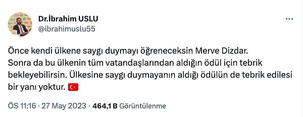 Merve Dizdar'ın konuşması kısa sürede ülke gündeminde viral olurken, Radyo ve Televizyon Üst Kurulu Başkan Yardımcısı İbrahim Uslu Twitter hesabı üzerinden tepki çeken bir paylaşımda bulundu.
