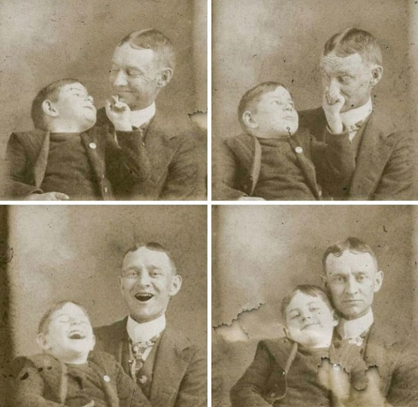 3. Отец и сын дурачатся, фотографируясь, 1910 год